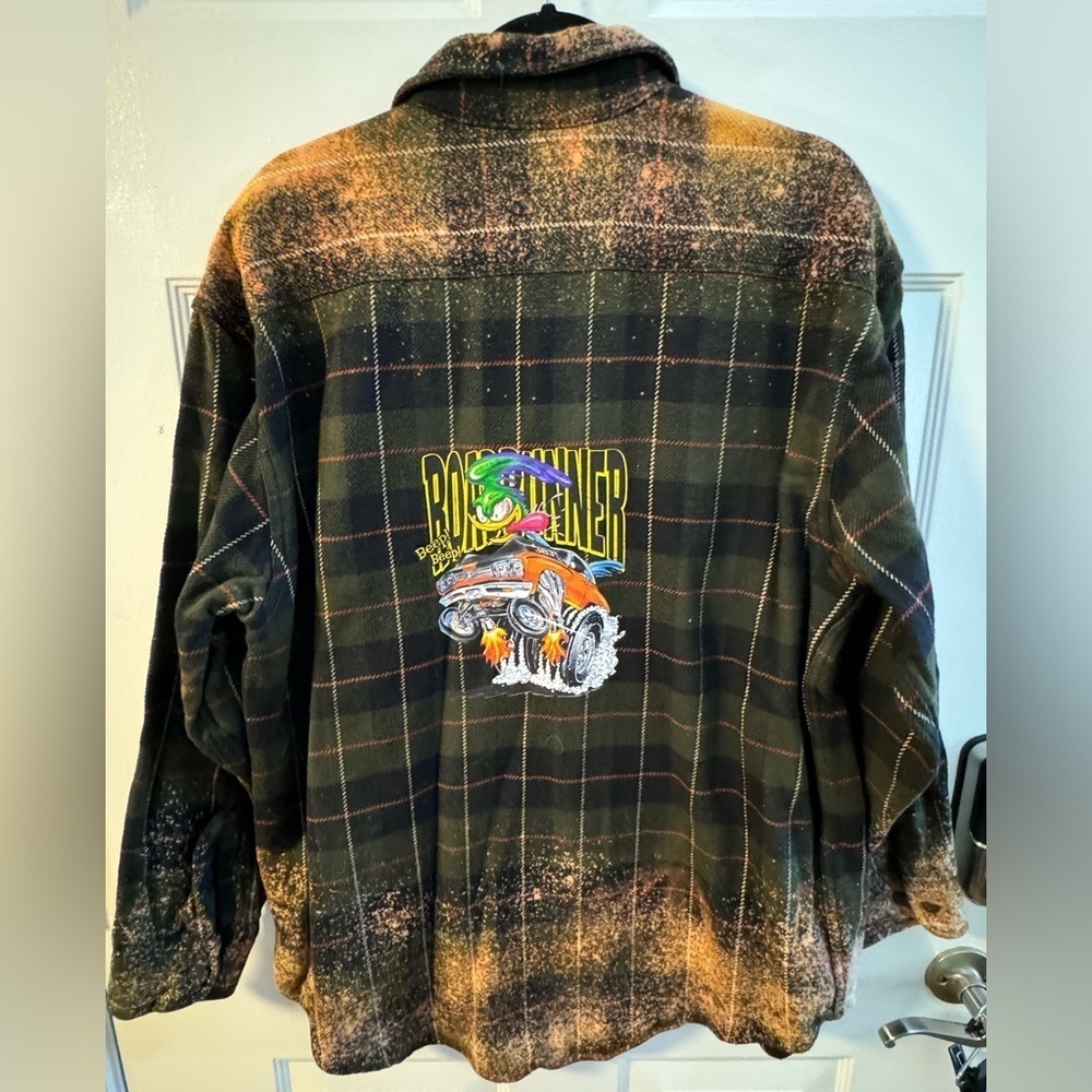 Upcycled Distressed Flannel Roadrunner Lowrider Handcrafted Bleached VTG Unisex